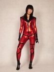 Black and Red Shiny Metallic Zentai Catsuit